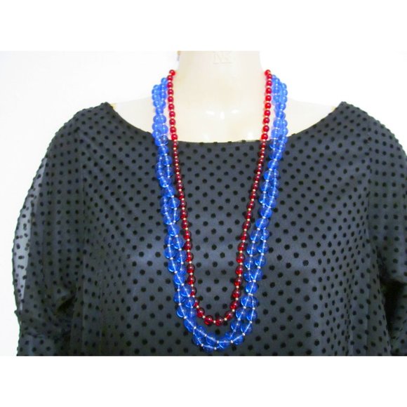 Vintage Monet Red and Blue Plastic Bead Necklaces Set of 3 - Picture 9 of 11